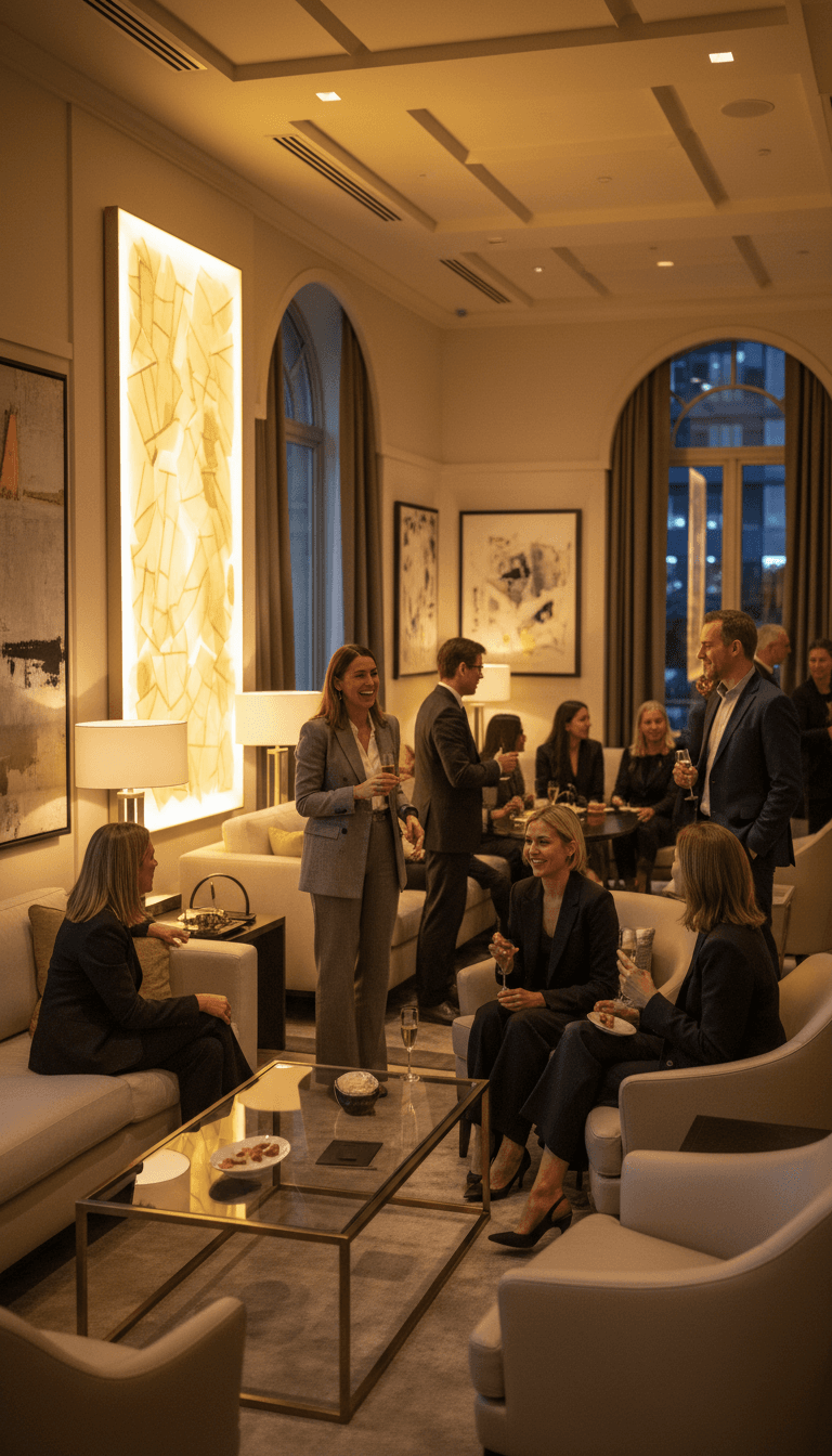 Personas conversando en un espacio moderno y elegante de Murcia