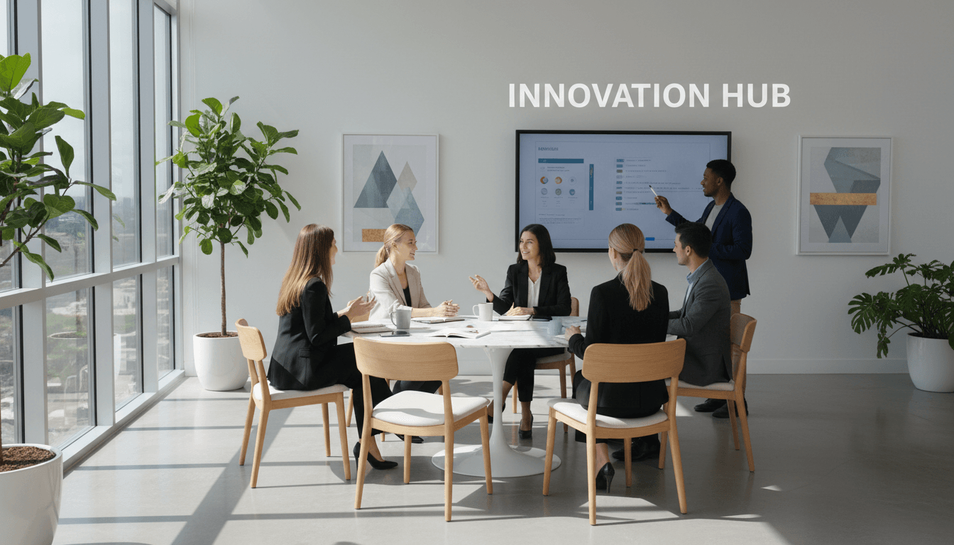 Grupo de personas conversando en un espacio moderno y luminoso en Murcia